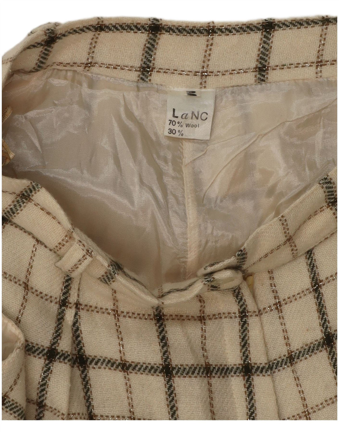 VINTAGE Womens High Waist Casual Shorts Medium W26  Beige Check Wool