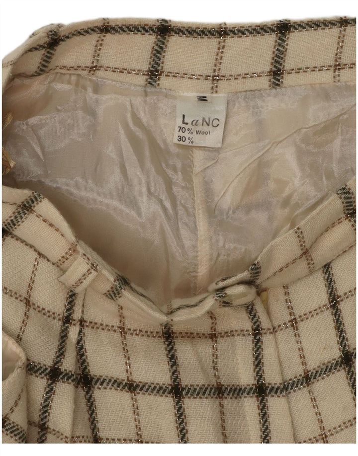 VINTAGE Womens High Waist Casual Shorts Medium W26  Beige Check Wool