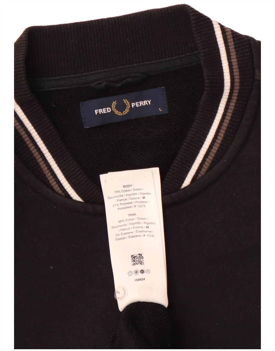 FRED PERRY Mens Tracksuit Top Jacket Large Black Cotton