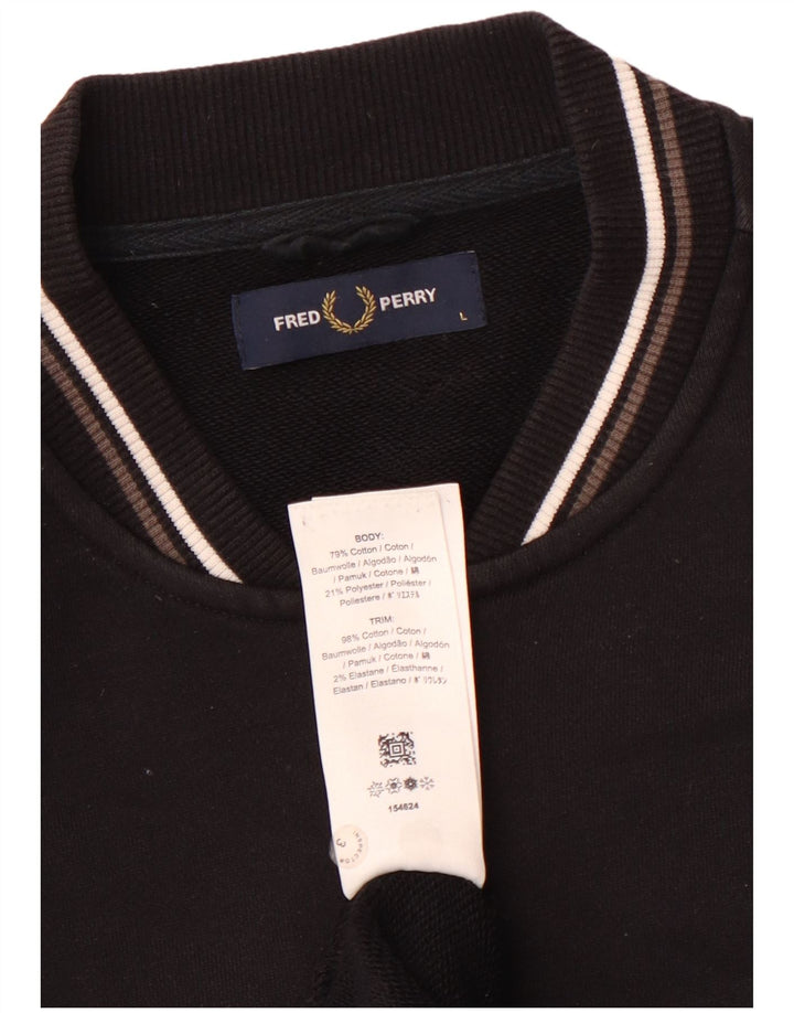 FRED PERRY Mens Tracksuit Top Jacket Large Black Cotton