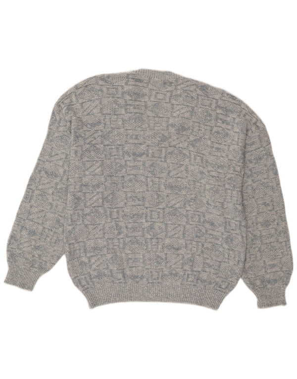 Vintage Mens V-Neck Jumper Sweater IT 54 XL Blue Geometric Cotton