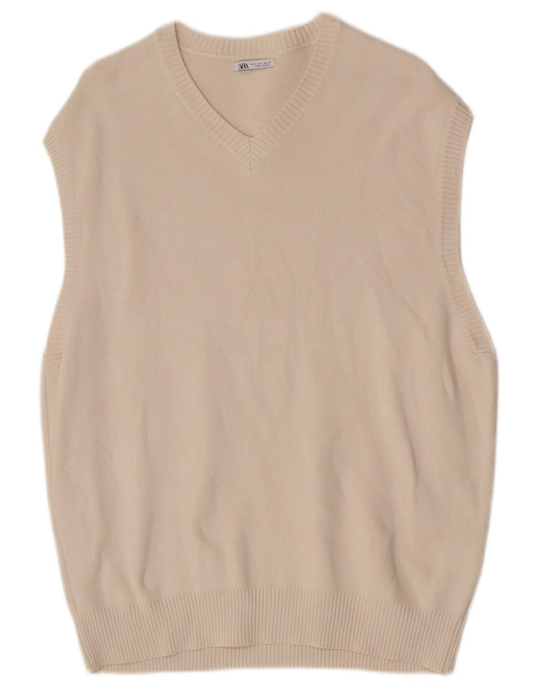 Zara Mens Vest Tank Top Large Off White Cotton