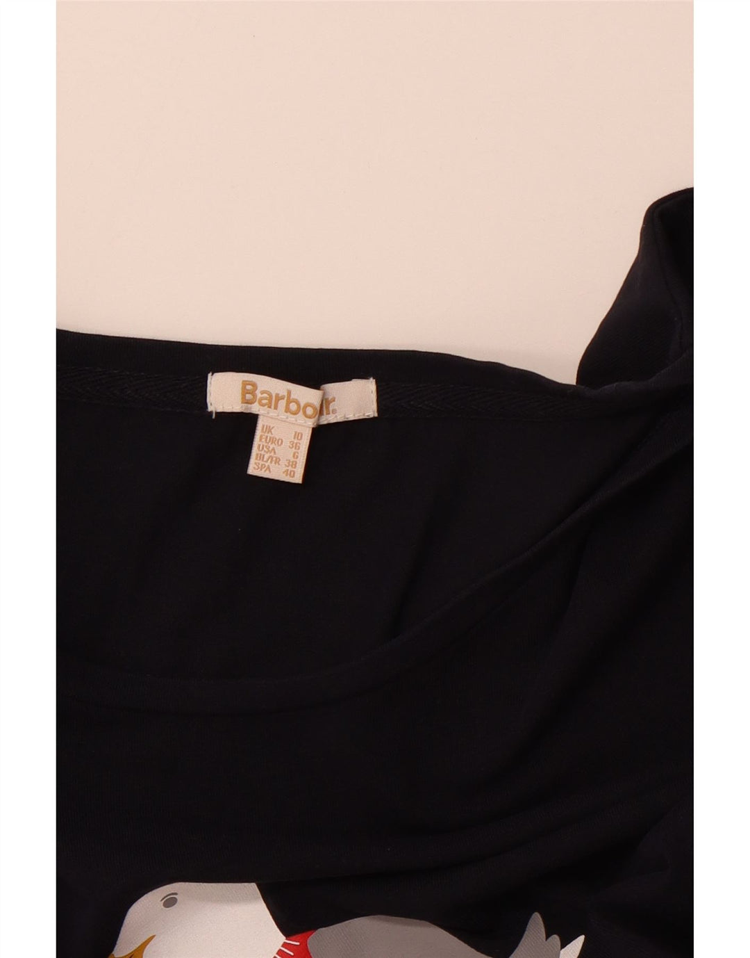 BARBOUR Womens Graphic Top Long Sleeve UK 10 Small Navy Blue Christmas