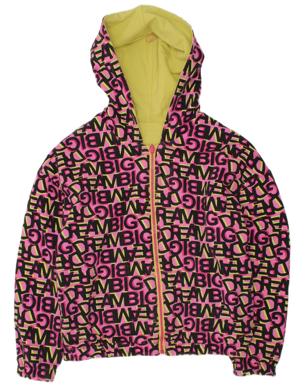 VINTAGE Girls Graphic Hooded Reversible Jacket 11-12 Years Pink Cotton