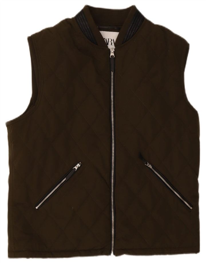 Zara Mens Quilted Gilet UK 40 Large Khaki Polyester