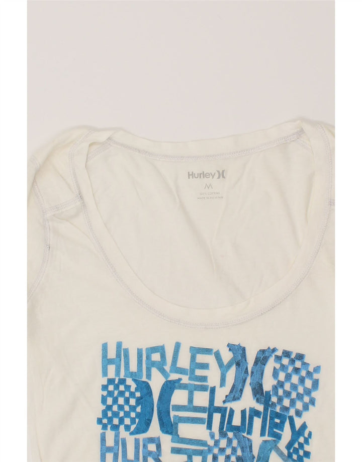 HURLEY Womens Graphic Top Long Sleeve UK 12 Medium White Cotton Vintage Hurley and Second-Hand Hurley from Messina Hembry 