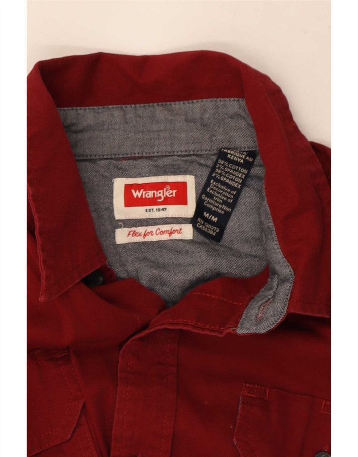 Wrangler Mens Short Sleeve Shirt Medium Burgundy Cotton