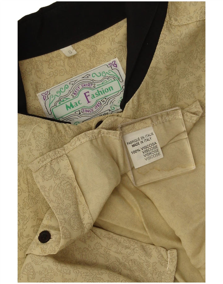 Mac Fashion Mens Short Sleeve Loose Fit Shirt Small Beige Floral Viscose