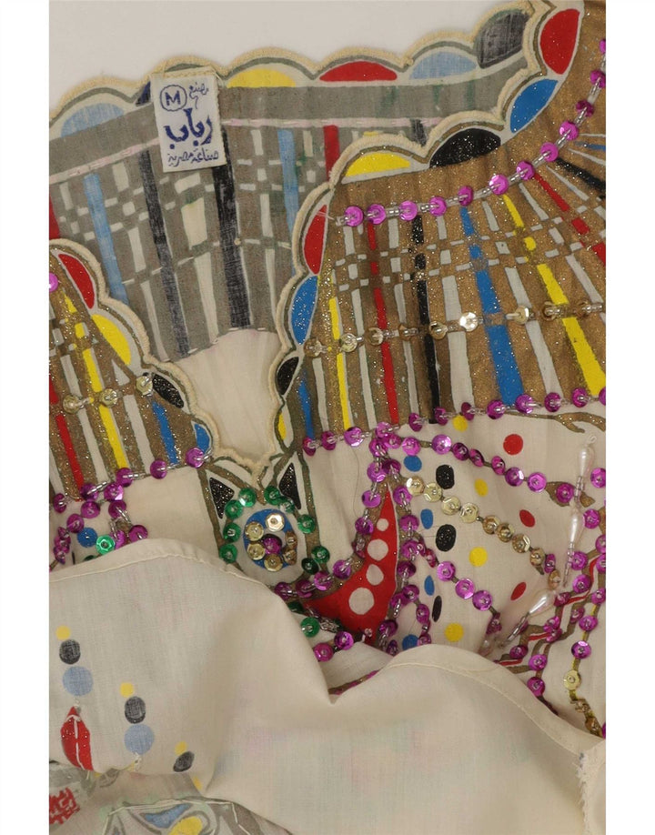 Vintage Womens Abstract Pattern Blouse Top UK 14 Medium White Ethnic