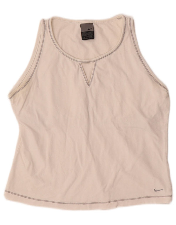 NIKE Womens Crop Graphic Vest Top UK 14/16 Large Off White