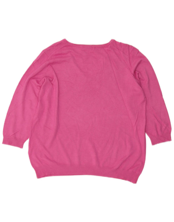 Marks & Spencer Womens 3/4 Sleeve V-Neck Jumper Sweater UK 20 2XL Pink