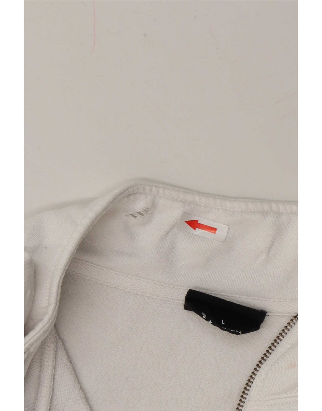 Champion Mens Zip Neck Sweatshirt Jumper Large White Cotton