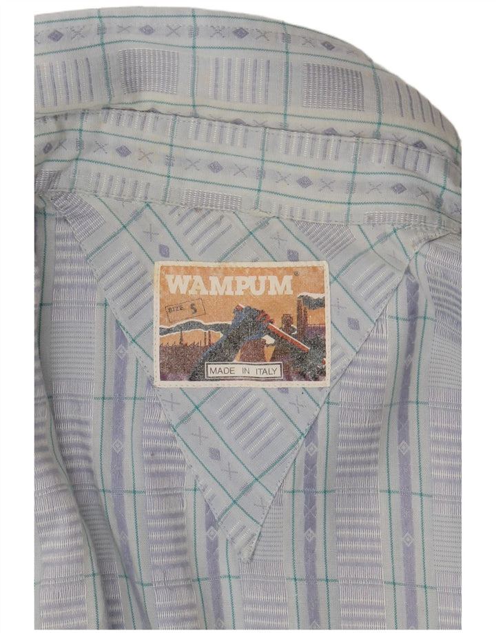 Wampum Mens Checked  Shirt Small Blue Fair Isle