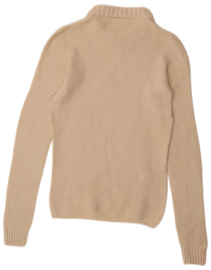 LACOSTE Womens Crew Neck Jumper Sweater Size 38 Medium Beige Wool