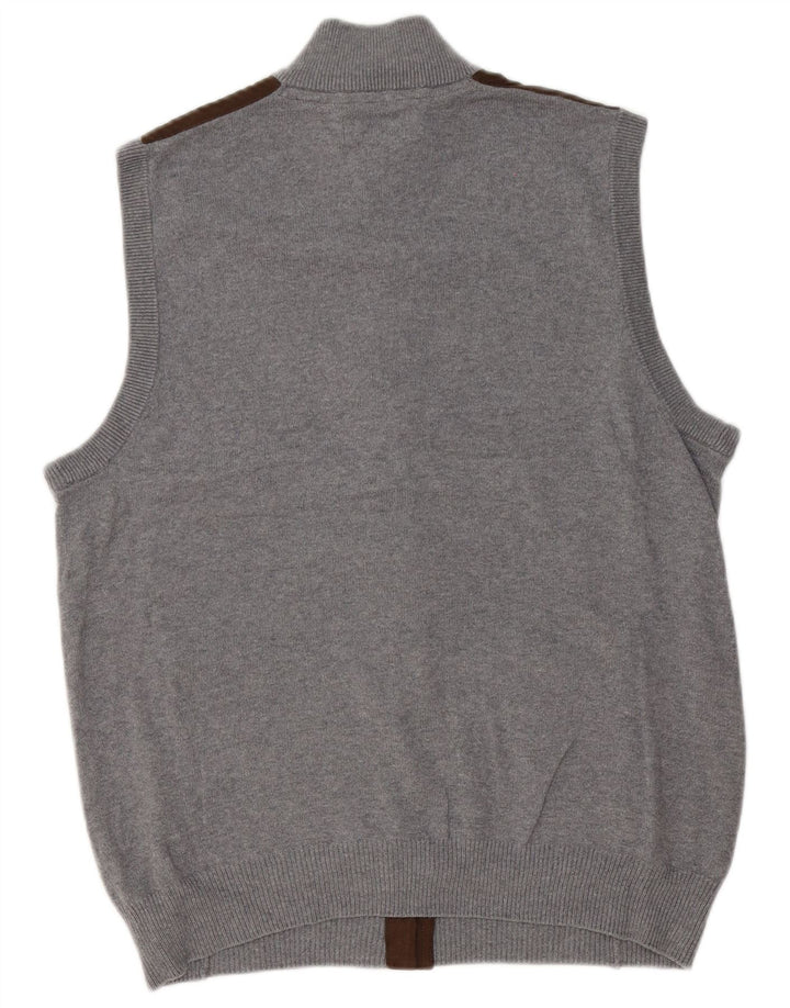 Chaps Mens Sleeveless Cardigan Sweater Medium Grey Colourblock Cotton