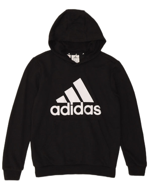 Adidas Boys Graphic Hoodie Jumper 11-12 Years Black Cotton