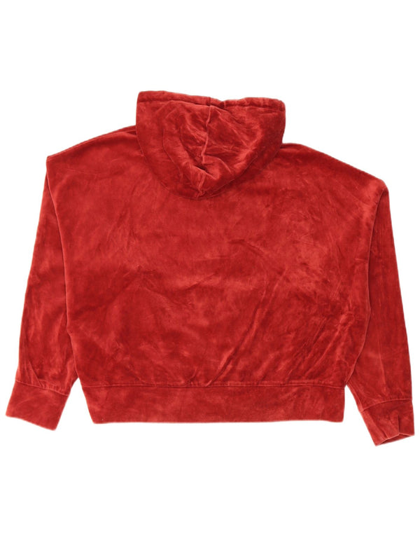 Puma Womens Crop Oversized Velour Hoodie Jumper UK 14 Medium Red Cotton