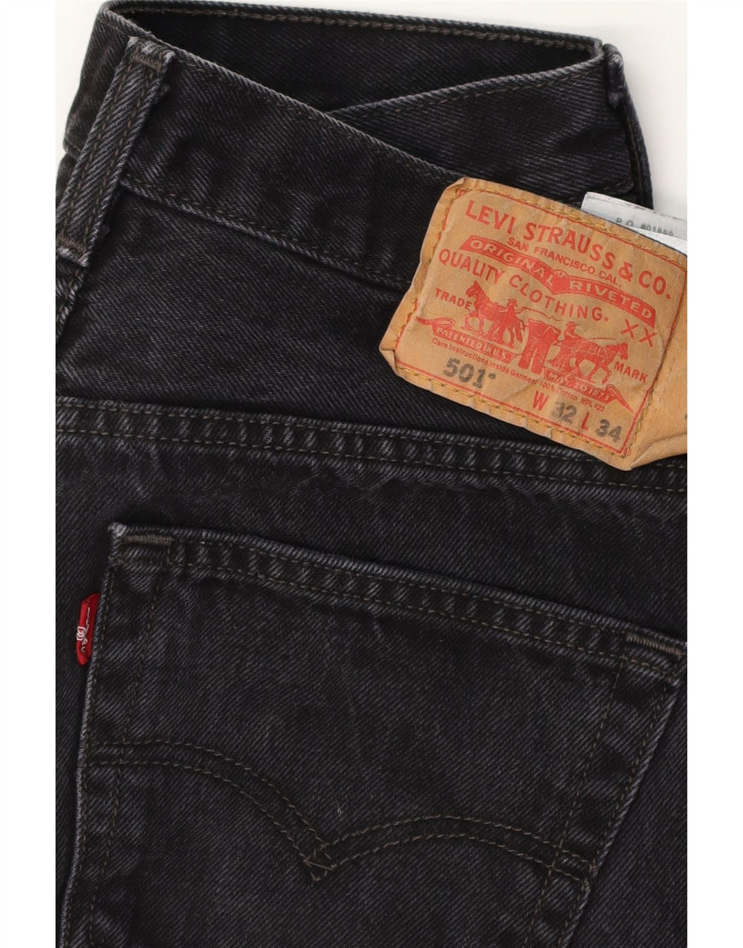 LEVI'S Mens 501 Straight Jeans W32 L30 Black Cotton