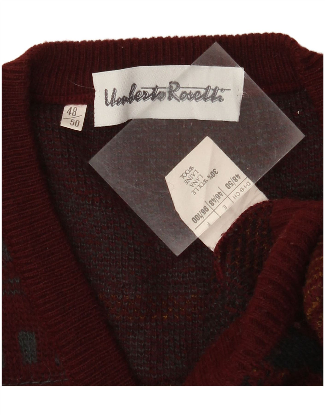 UMBERTO ROSETTI Mens V-Neck Jumper Sweater IT 48/50 Medium Maroon