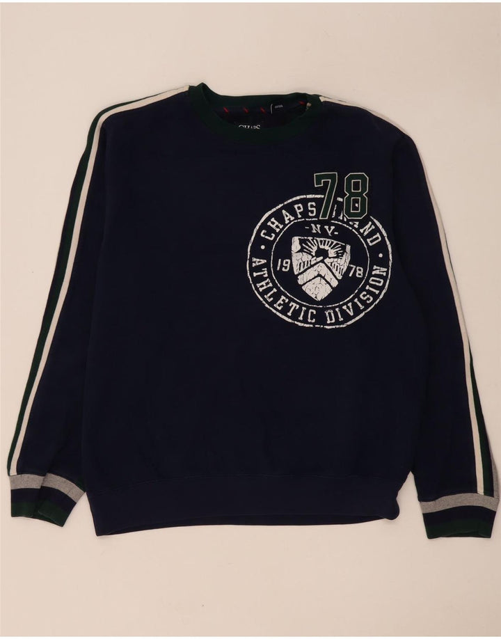 Chaps Mens Graphic Sweatshirt Jumper Large Navy Blue Colourblock Cotton