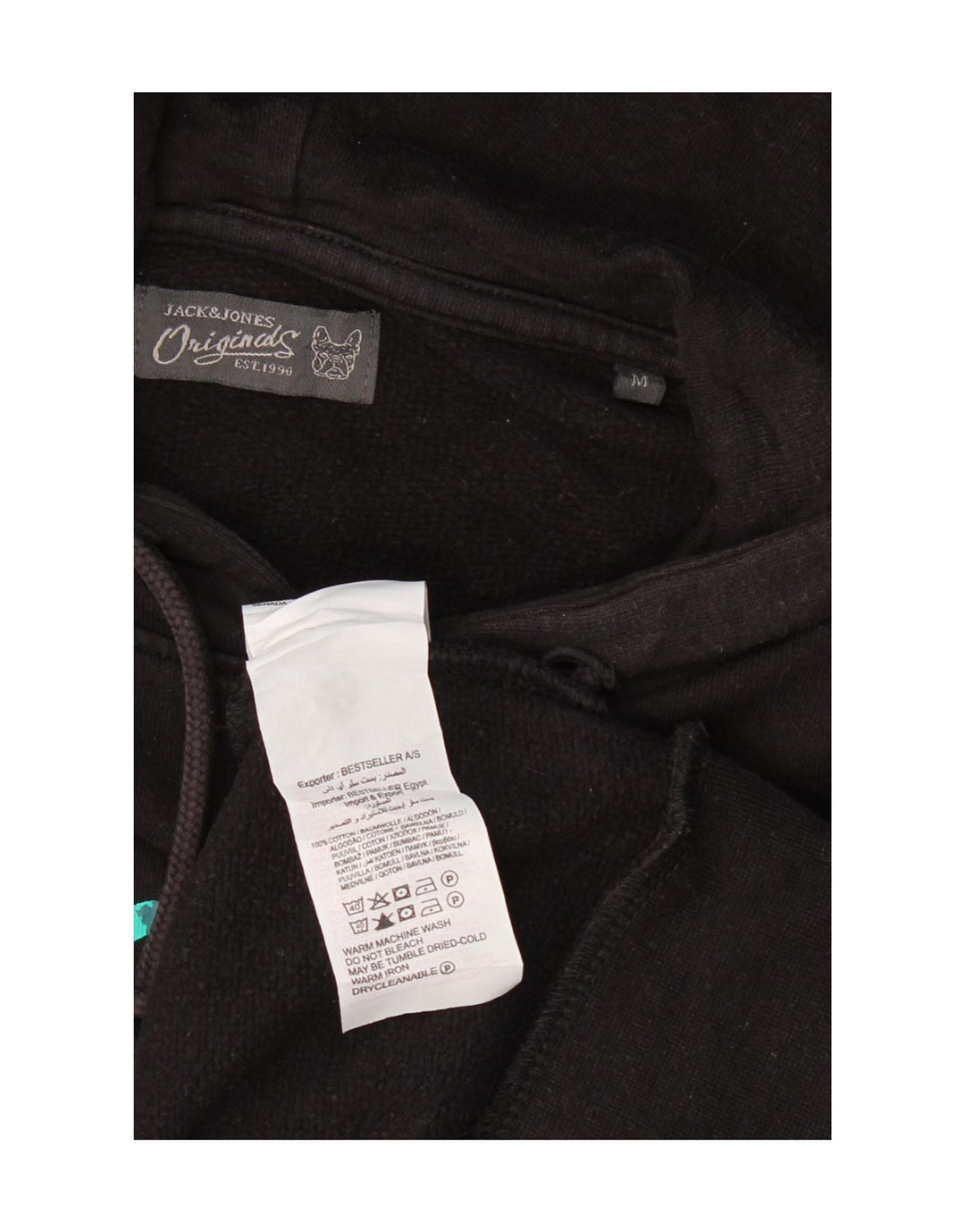 JACK & JONES Mens Graphic Hoodie Jumper Medium Black Vintage Jack & Jones and Second-Hand Jack & Jones from Messina Hembry 