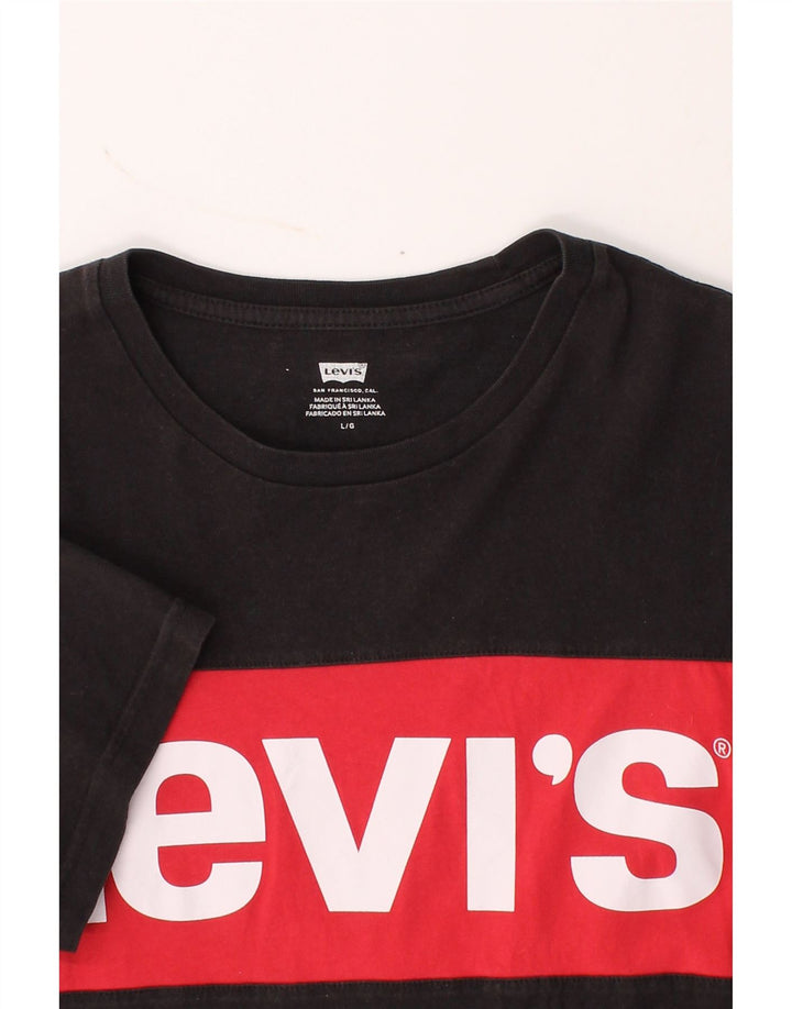 LEVI'S Mens Graphic T-Shirt Top Large Black Cotton Vintage Levi's and Second-Hand Levi's from Messina Hembry 