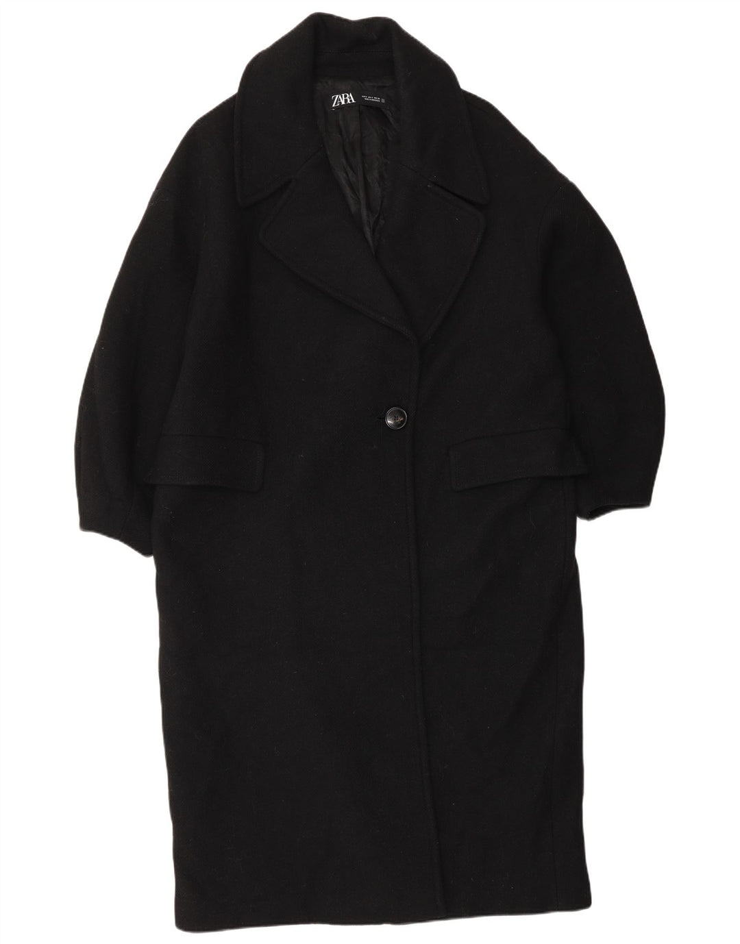 Zara Womens Oversized Overcoat UK 10 Small Black Wool