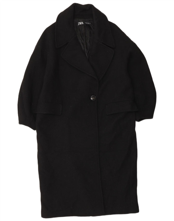 Zara Womens Oversized Overcoat UK 10 Small Black Wool