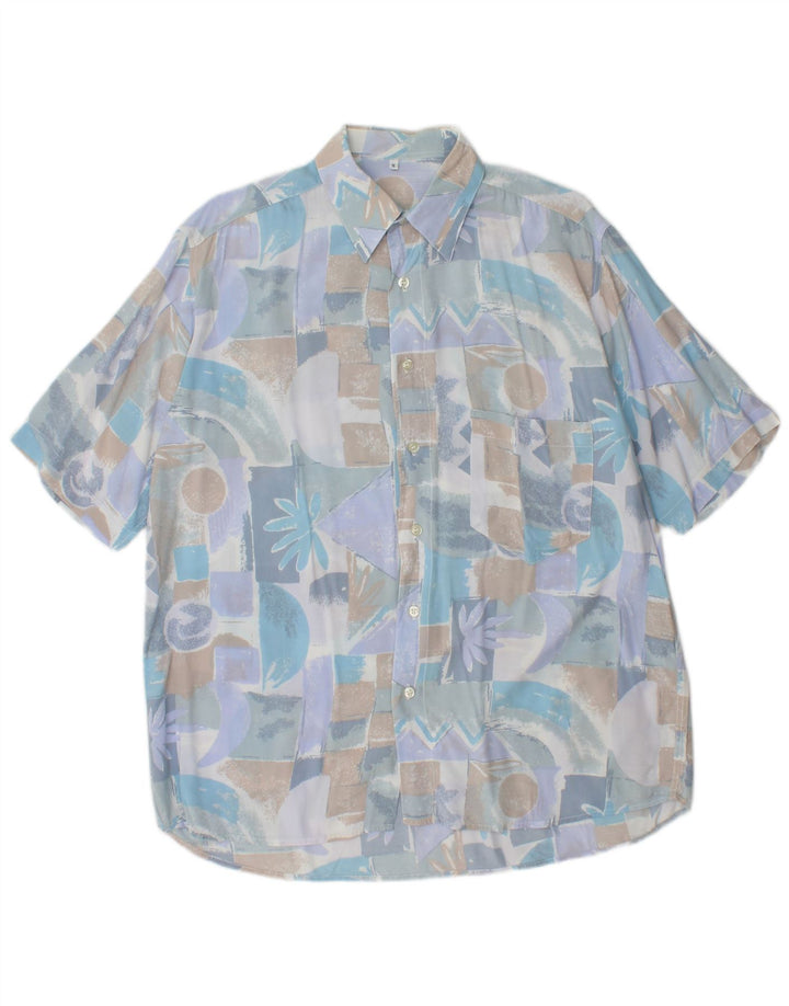 VINTAGE Mens Short Sleeve Shirt Medium Blue Geometric