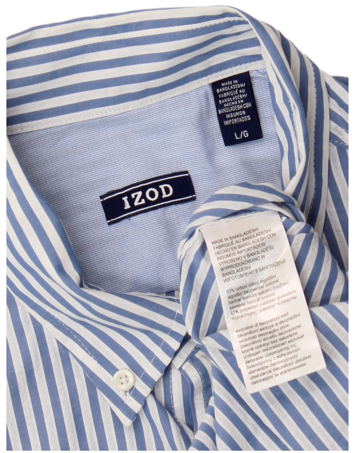 IZOD Mens Short Sleeve Shirt Large Blue Pinstripe Cotton