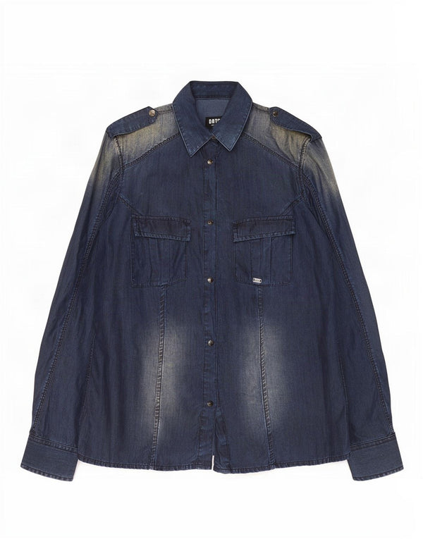 Datch Womens Military Denim Shirt UK 18 XL Navy Blue Lyocell