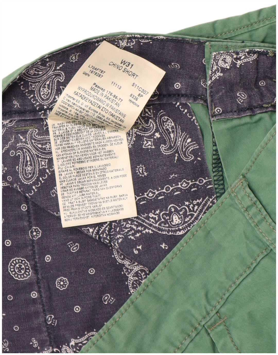 Lee Mens Chino Shorts W31 Medium Green Cotton