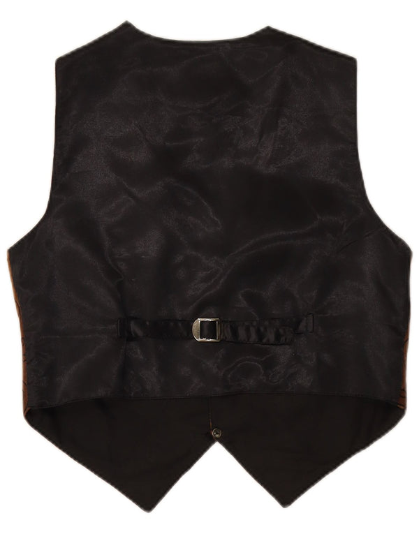 VINTAGE Mens Suede Waistcoat Small Brown Paisley Leather
