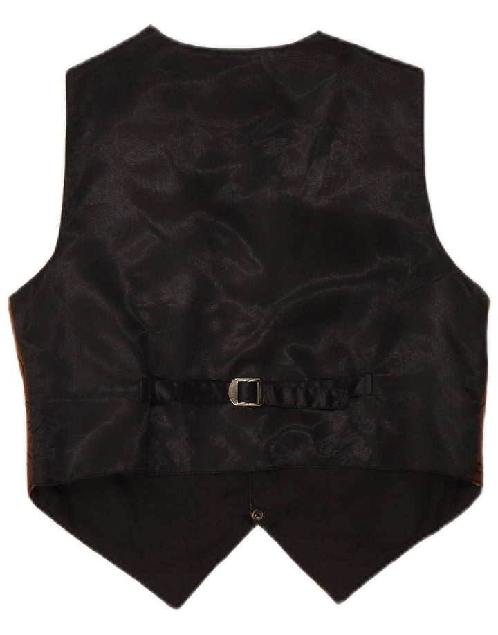 VINTAGE Mens Suede Waistcoat Small Brown Paisley Leather