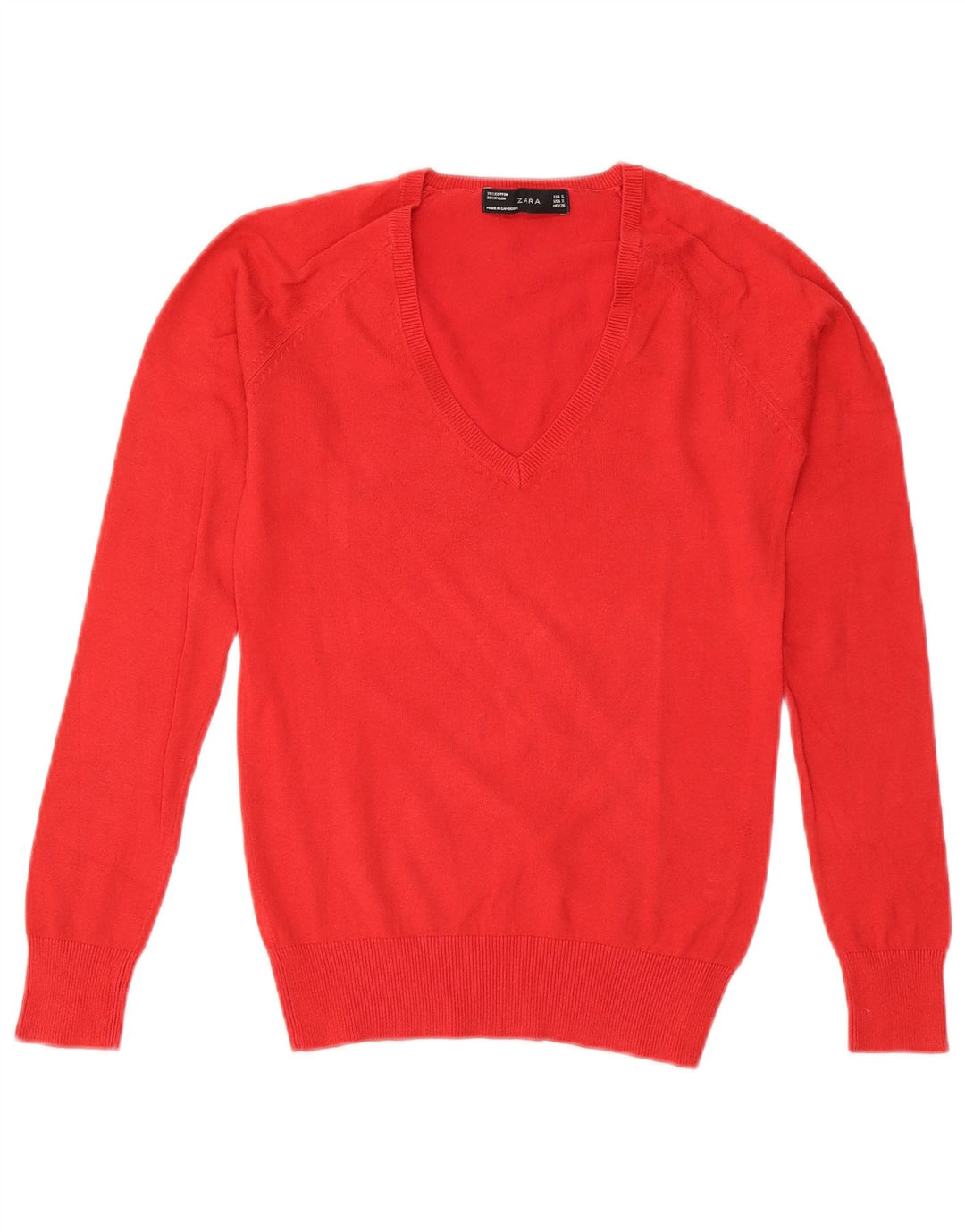 ZARA Womens V-Neck Jumper Sweater UK 10 Small Red Cotton