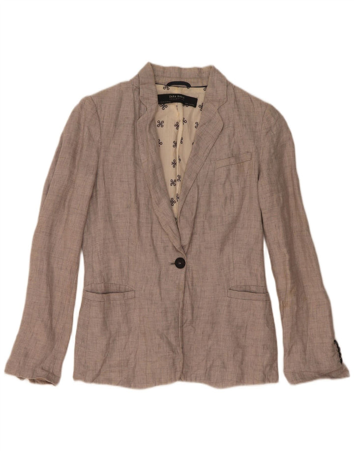 Zara Womens 1 Button Blazer Jacket UK 6 XS Grey Linen
