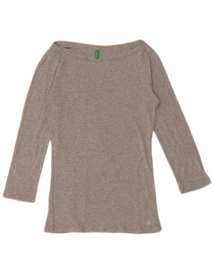 BENETTON Womens Off Shoulder Top 3/4 Sleeve UK 12 Medium Grey Flecked