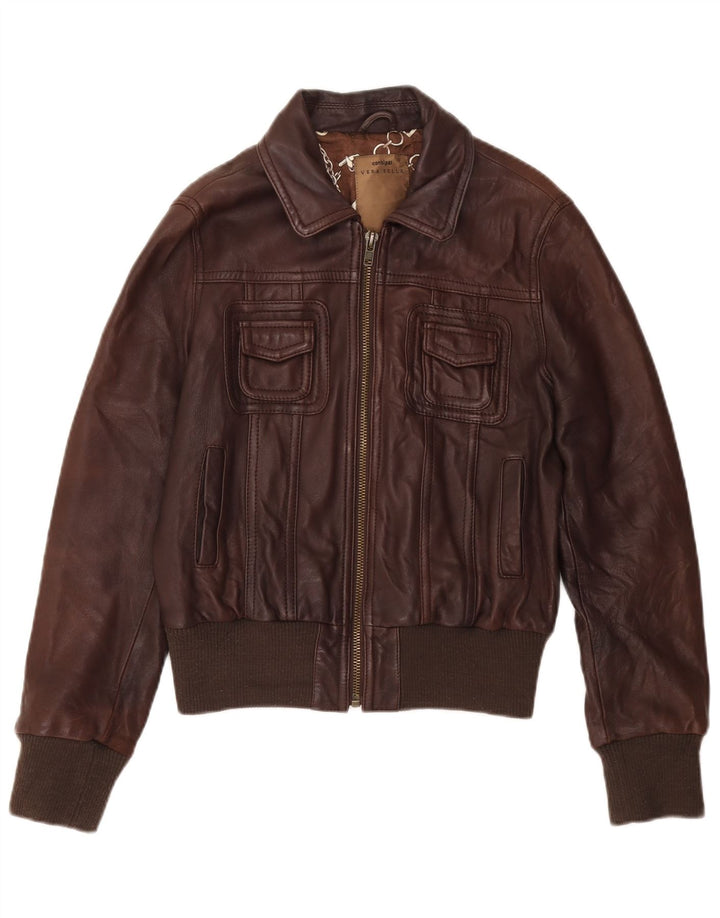 Conbipel Womens Bomber Leather Jacket IT 44 Medium Brown Leather