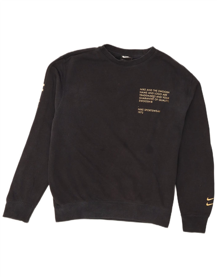 Nike Mens Swoosh Graphic Sweatshirt Jumper Medium Black Cotton