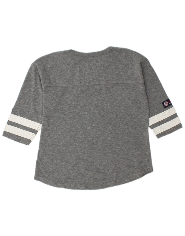 Superdry Womens Graphic Top 3/4 Sleeve UK 14 Medium Grey Cotton