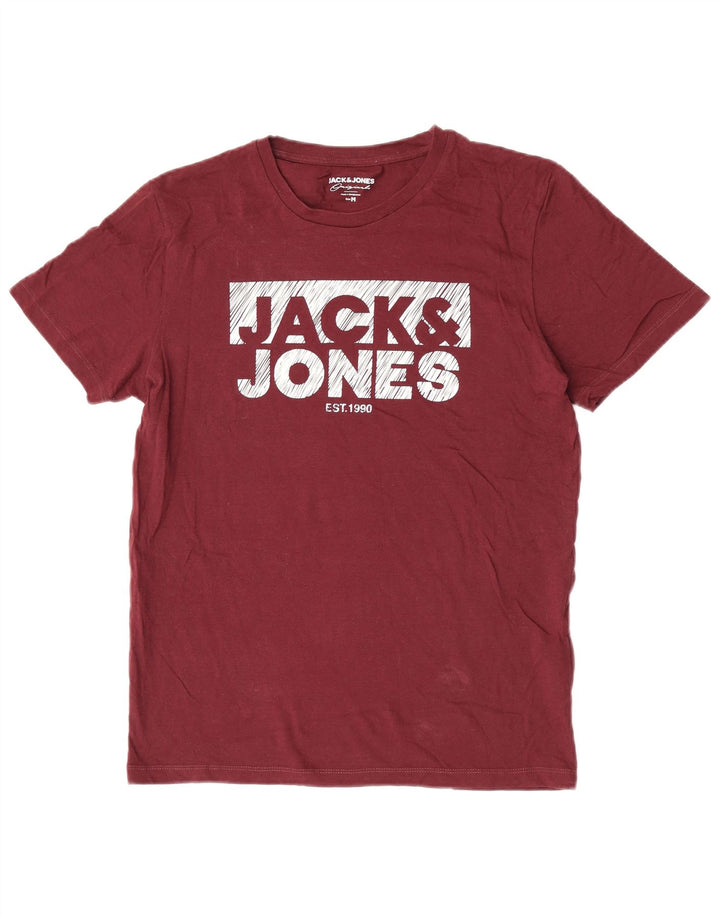 Jack & Jones Mens Graphic T-Shirt Top Medium Maroon Cotton
