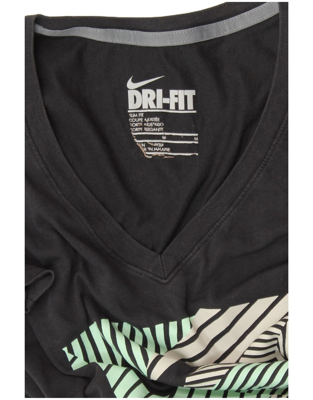 NIKE Womens Dri Fit Slim Fit Graphic T-Shirt Top UK 12 Medium Black