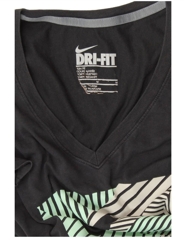 NIKE Womens Dri Fit Slim Fit Graphic T-Shirt Top UK 12 Medium Black