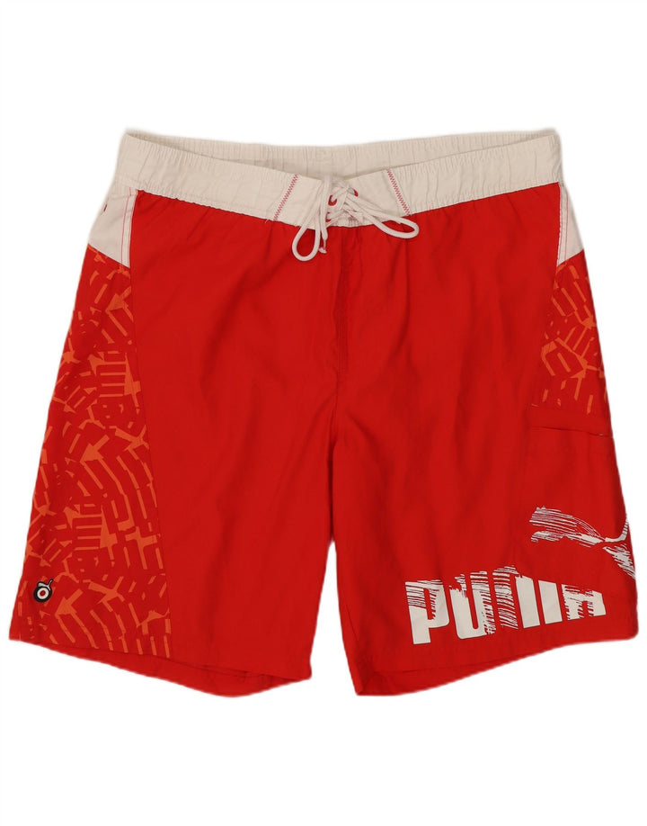 Puma Mens Graphic Swimming Shorts Medium  Red Colourblock Polyester