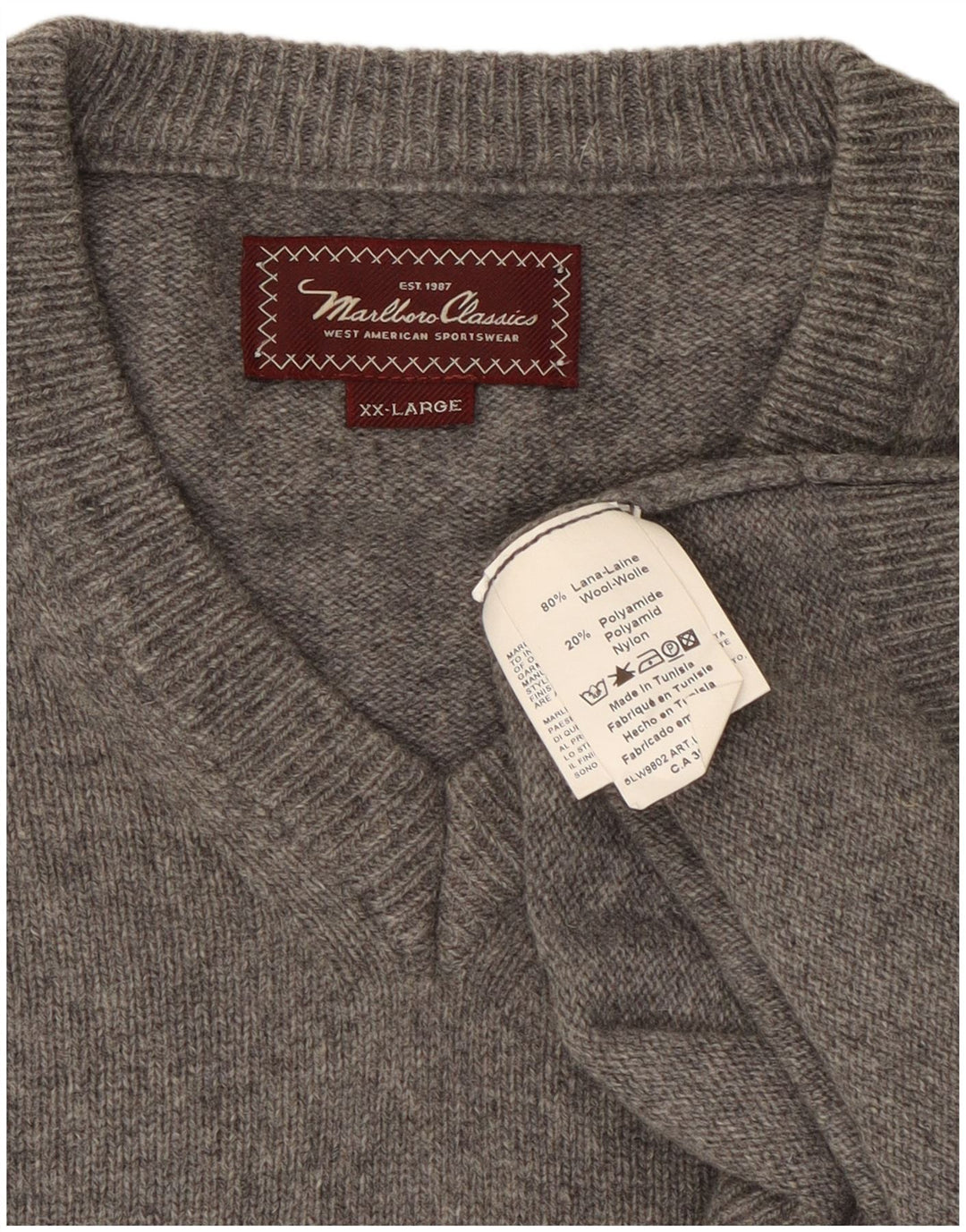 Marlboro Classics Mens V-Neck Jumper Sweater 2XL Grey Wool