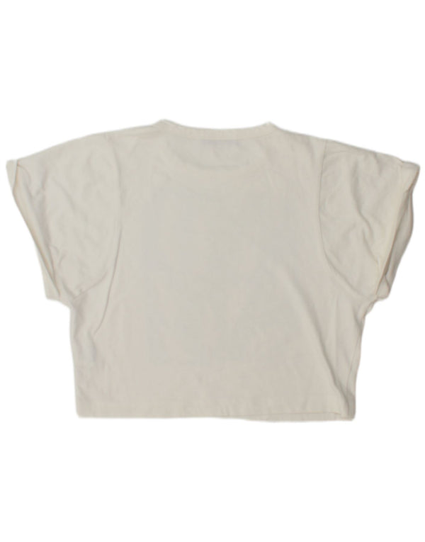 Trussardi Womens Crop Graphic T-Shirt Top UK 16 Large White Cotton