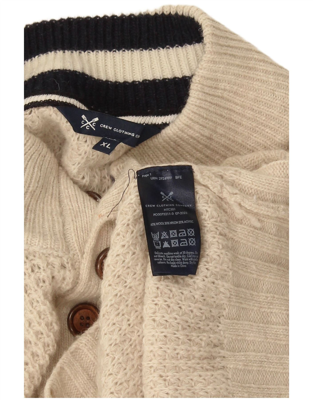 Crew Clothing Mens Button Neck Jumper Sweater XL Beige Wool