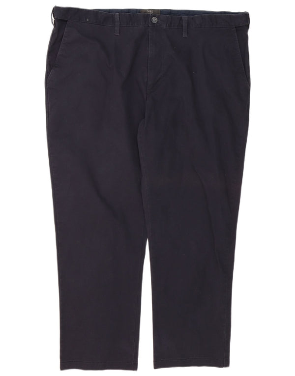 Marks & Spencer Mens Regular Fit Chino Trousers W44 L28 Navy Blue Cotton