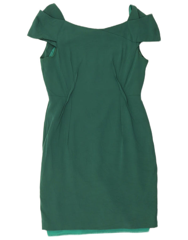 Reiss Womens Off Shoulder Sheath Dress UK 14 Large Green Viscose