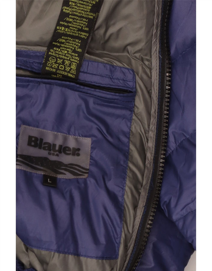 Blauer Mens Hooded Padded Jacket UK 40 Large Navy Blue Polyamide